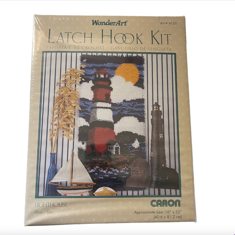 Caron WonderArt Latch Hook Rug Kit  Lighthouse 16" x 32" ART #4122 New Sealed
